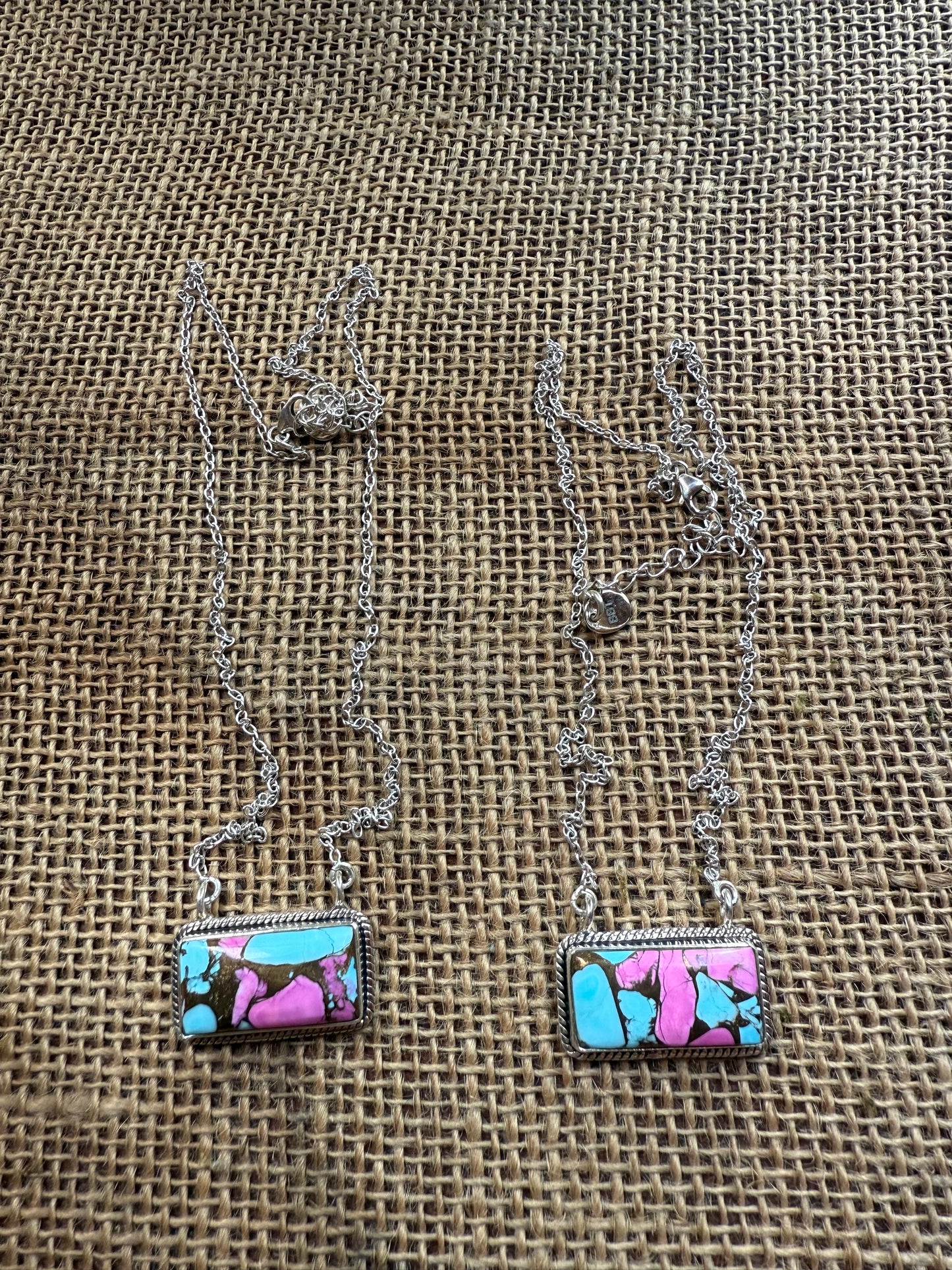 Genuine Cotton Candy Turquoise Necklace with Sterling Silver Chain