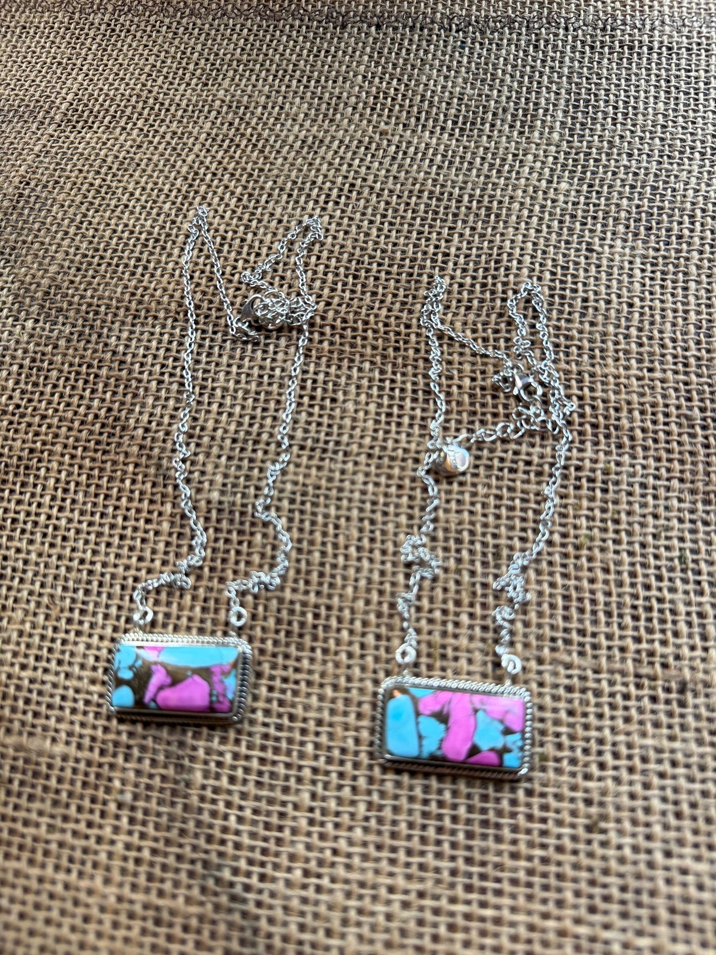 Genuine Cotton Candy Turquoise Necklace with Sterling Silver Chain