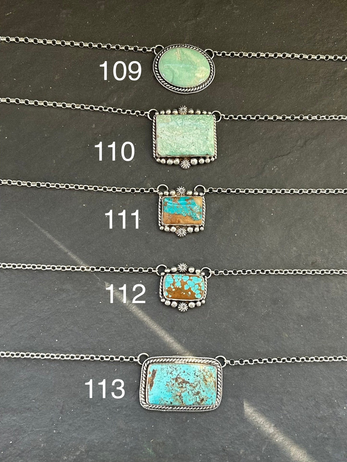 110 - Sterling Silver Ribbon Royston Turquoise Bar Necklace by Jason Ogg