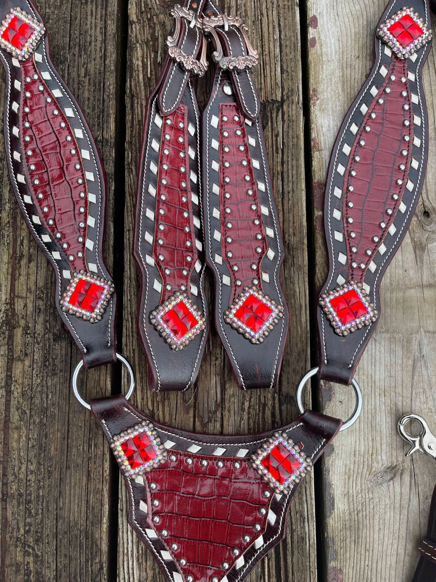 Pre Order Dark brown tack set with red accent (BHT047)