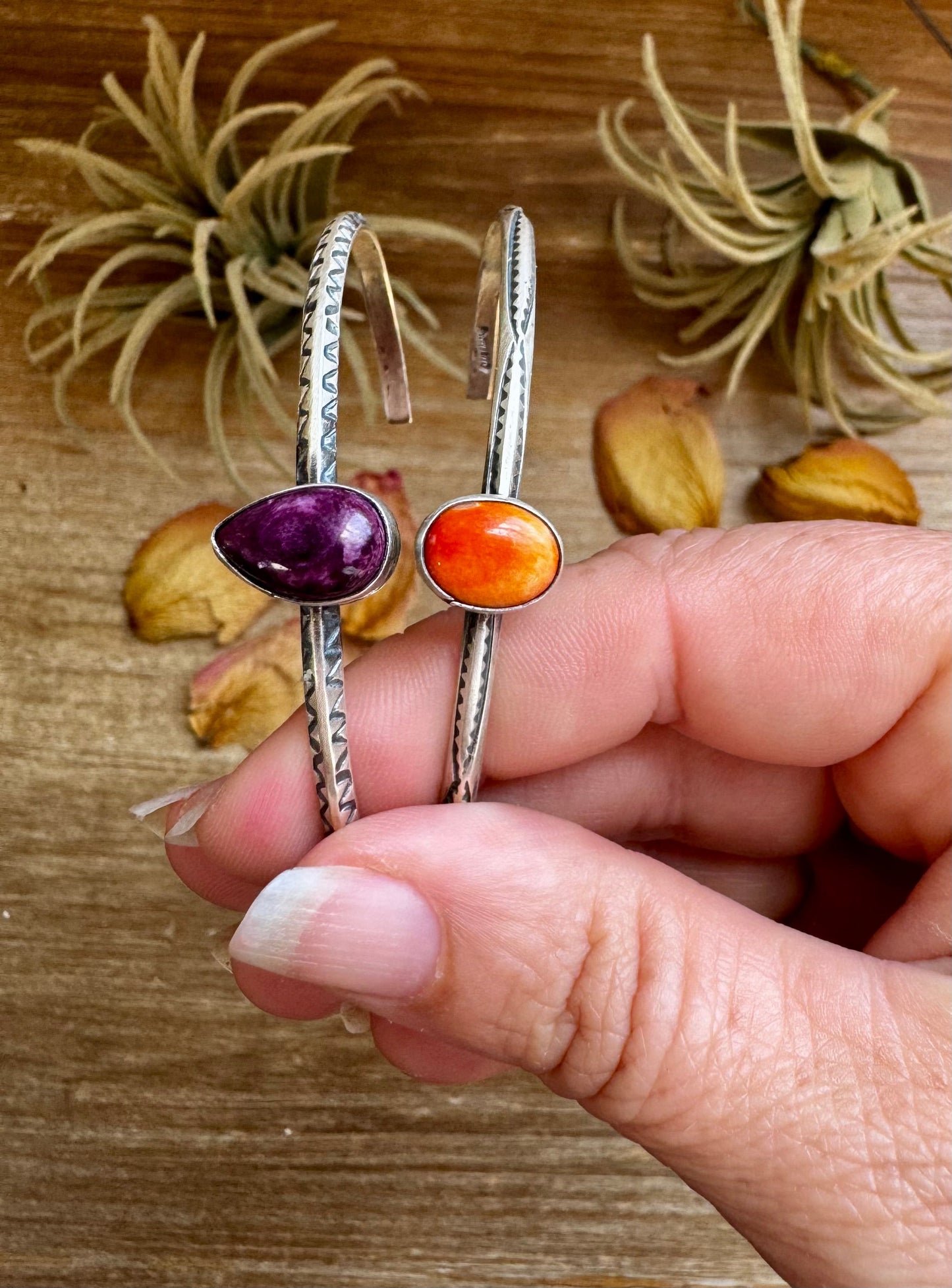 Spiny Oyster Cuff – Orange or Purple – G. Rios, Sterling Silver