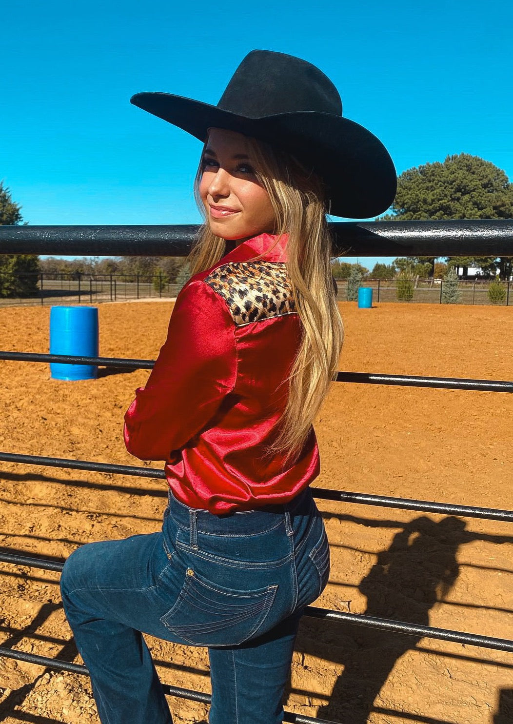 Crimson Leopard Rodeo Shirt