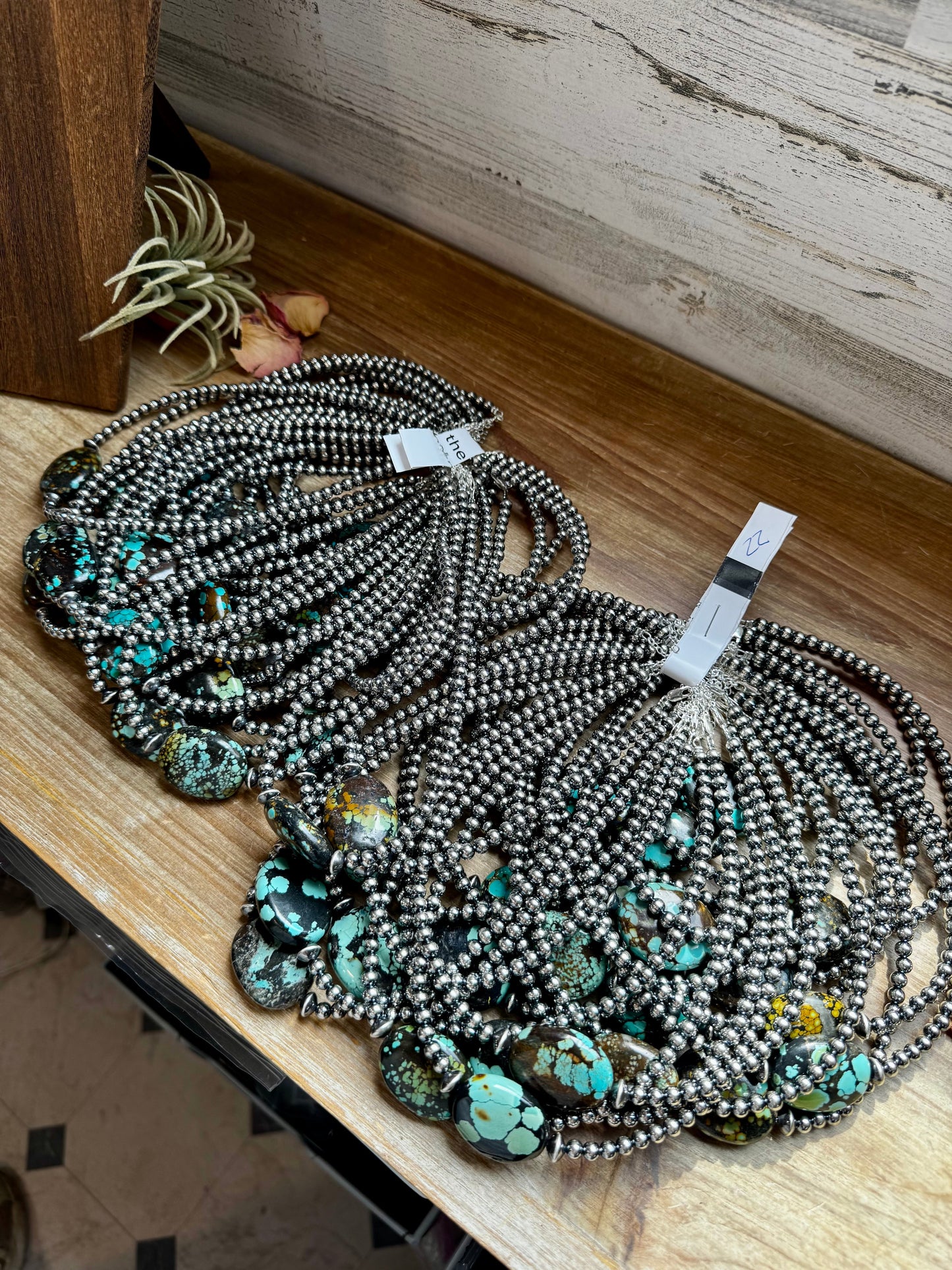 15-Inch Sterling Silver Pearl Necklace with Turquoise – One-of-a-Kind