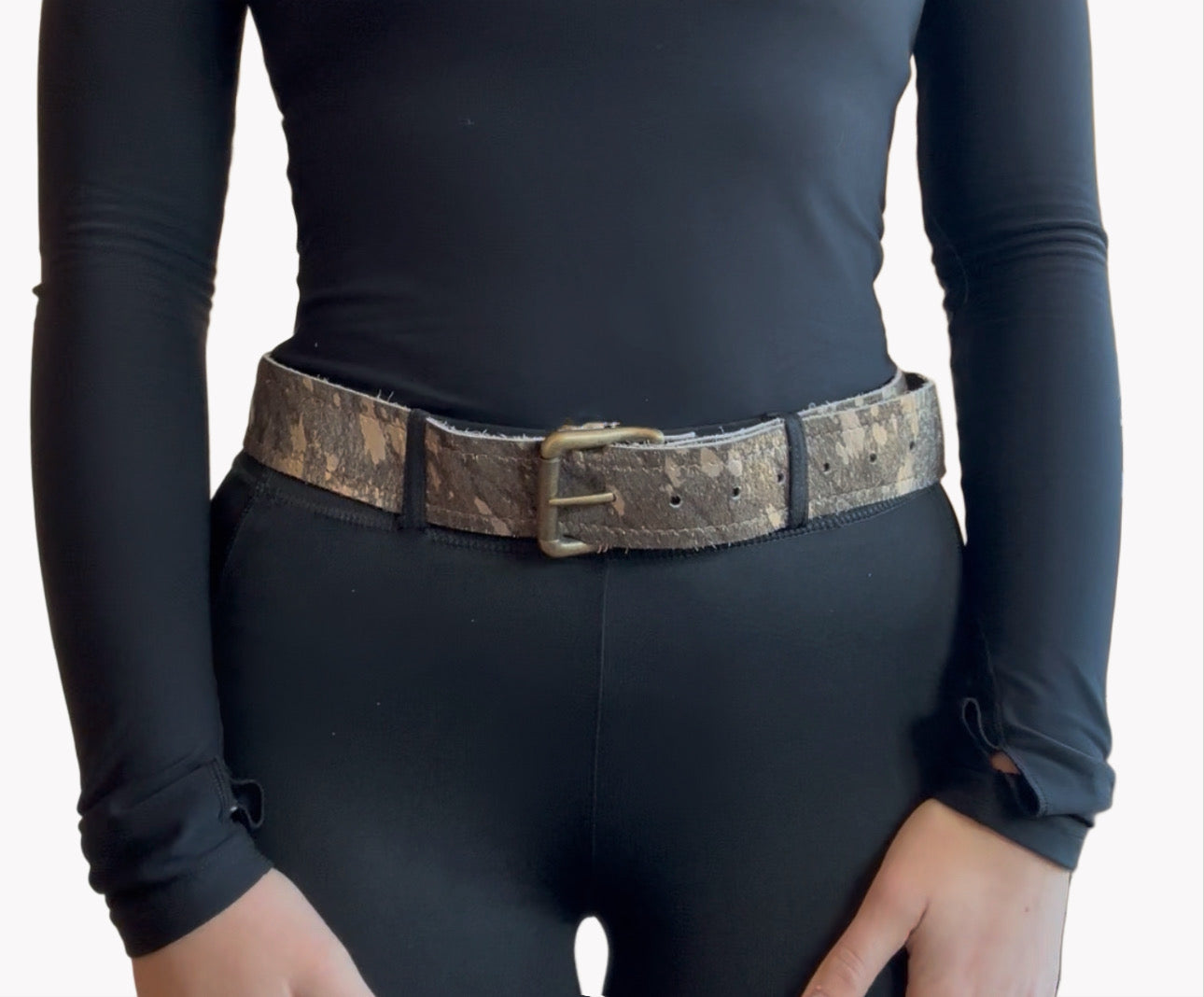 Silver & Stardust Hair-on-Hide Silver Metallic Genuine Leather Belt -Universal Fit 