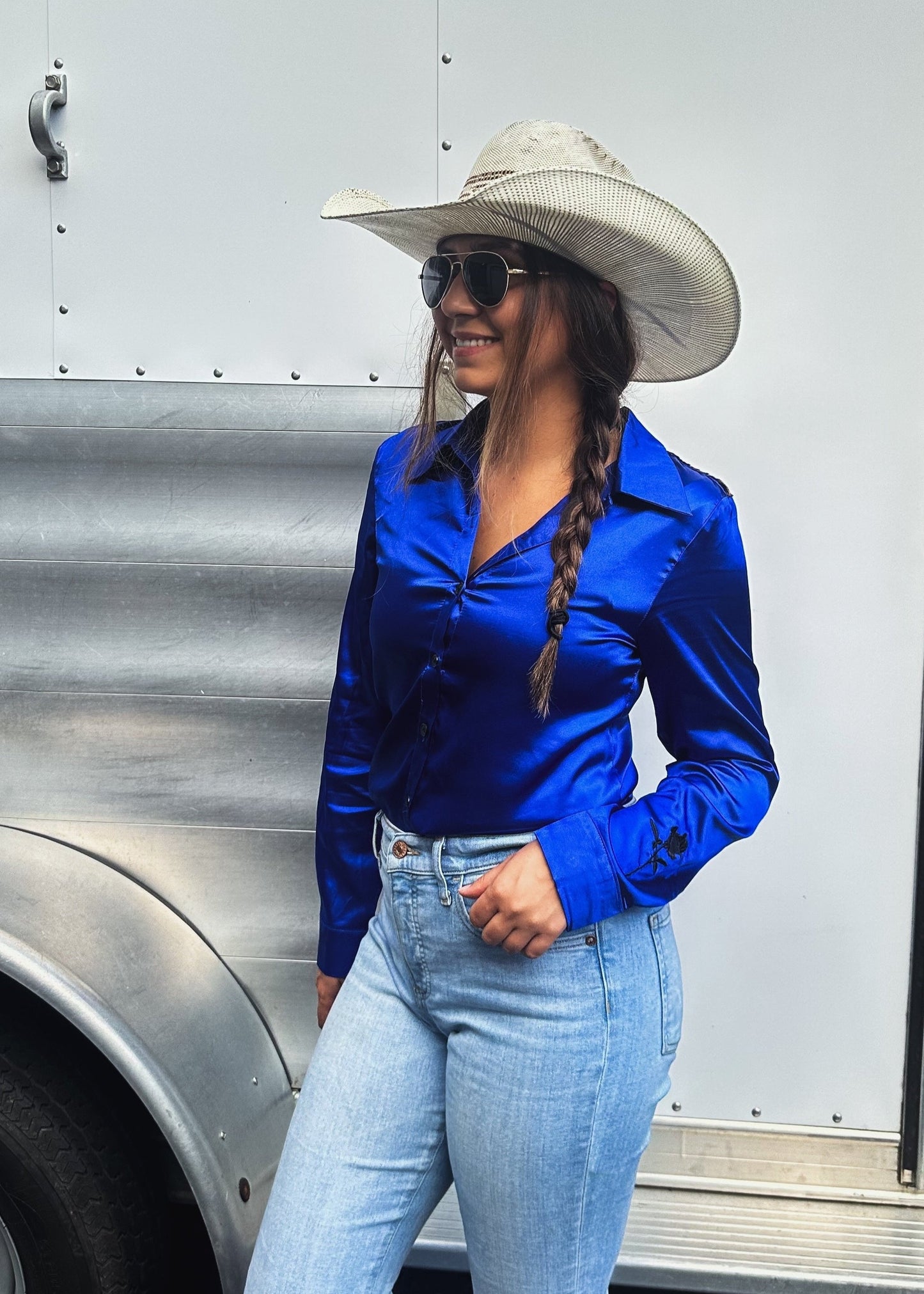 Royal Blue Satin Rodeo Shirt