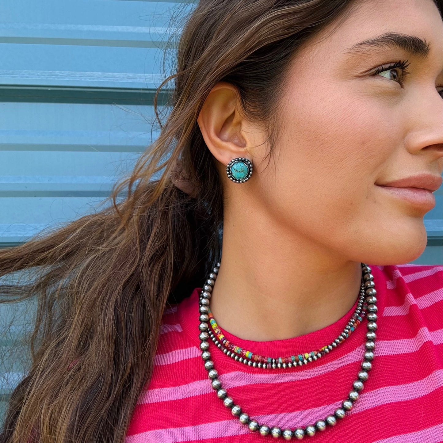 MJ Round Turquoise Stud Earrings