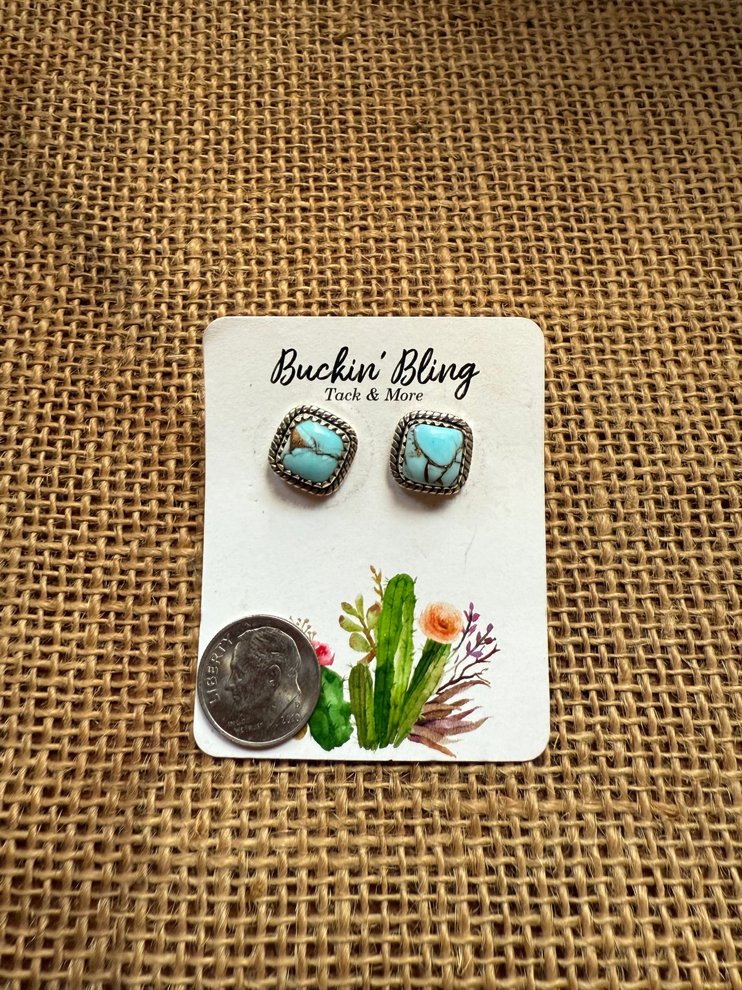Genuine Blue Cotton Candy Turquoise Stud Earrings w Sterling Silver