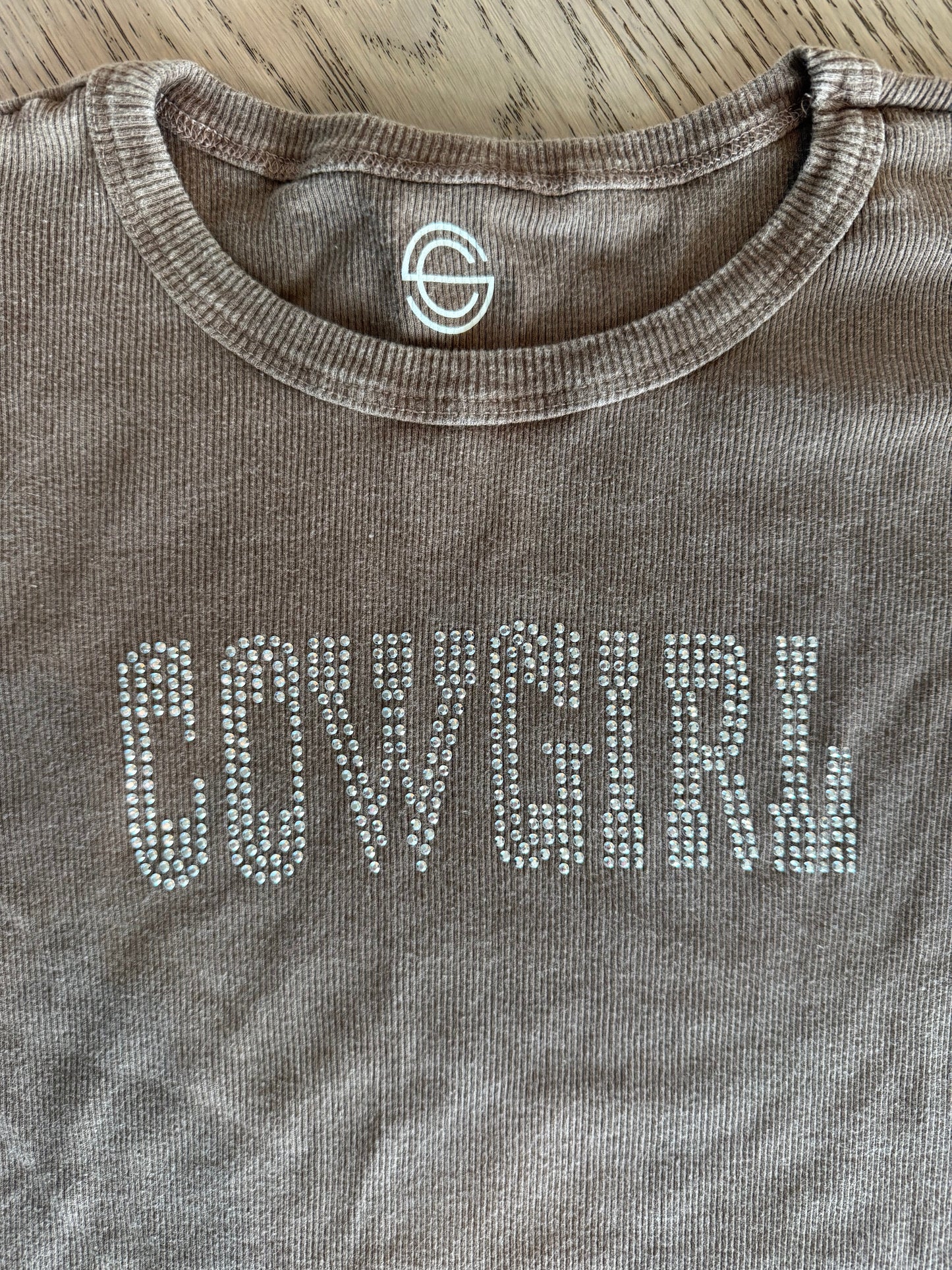 Cowgirl Studded Babydoll Ribbed Crop Tee