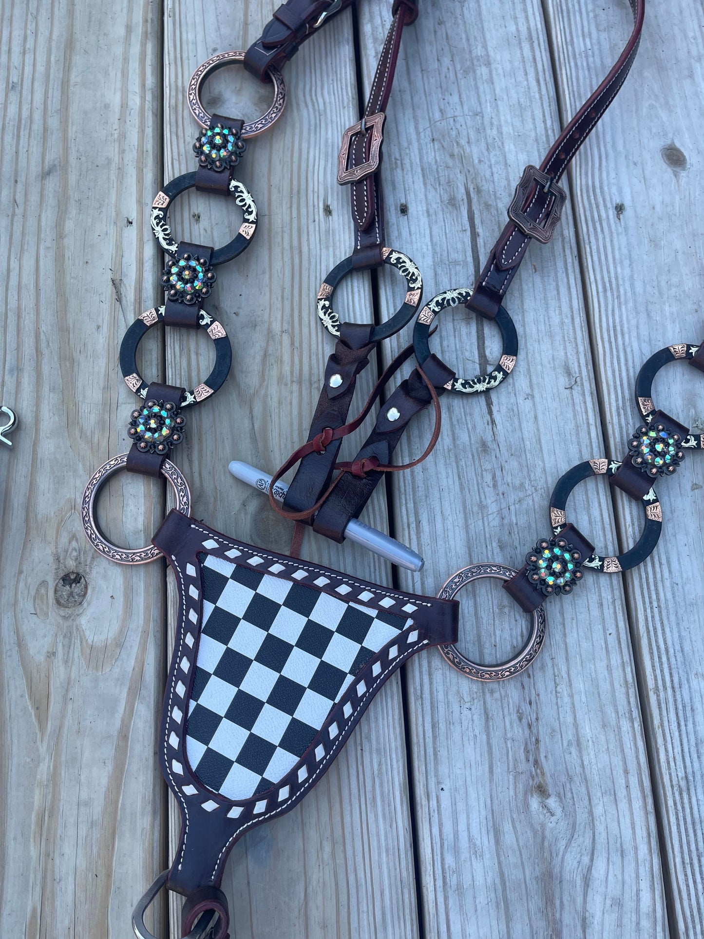 READY TO SHIP Western Tack Set - Black & White, Ring Style (BHT034)