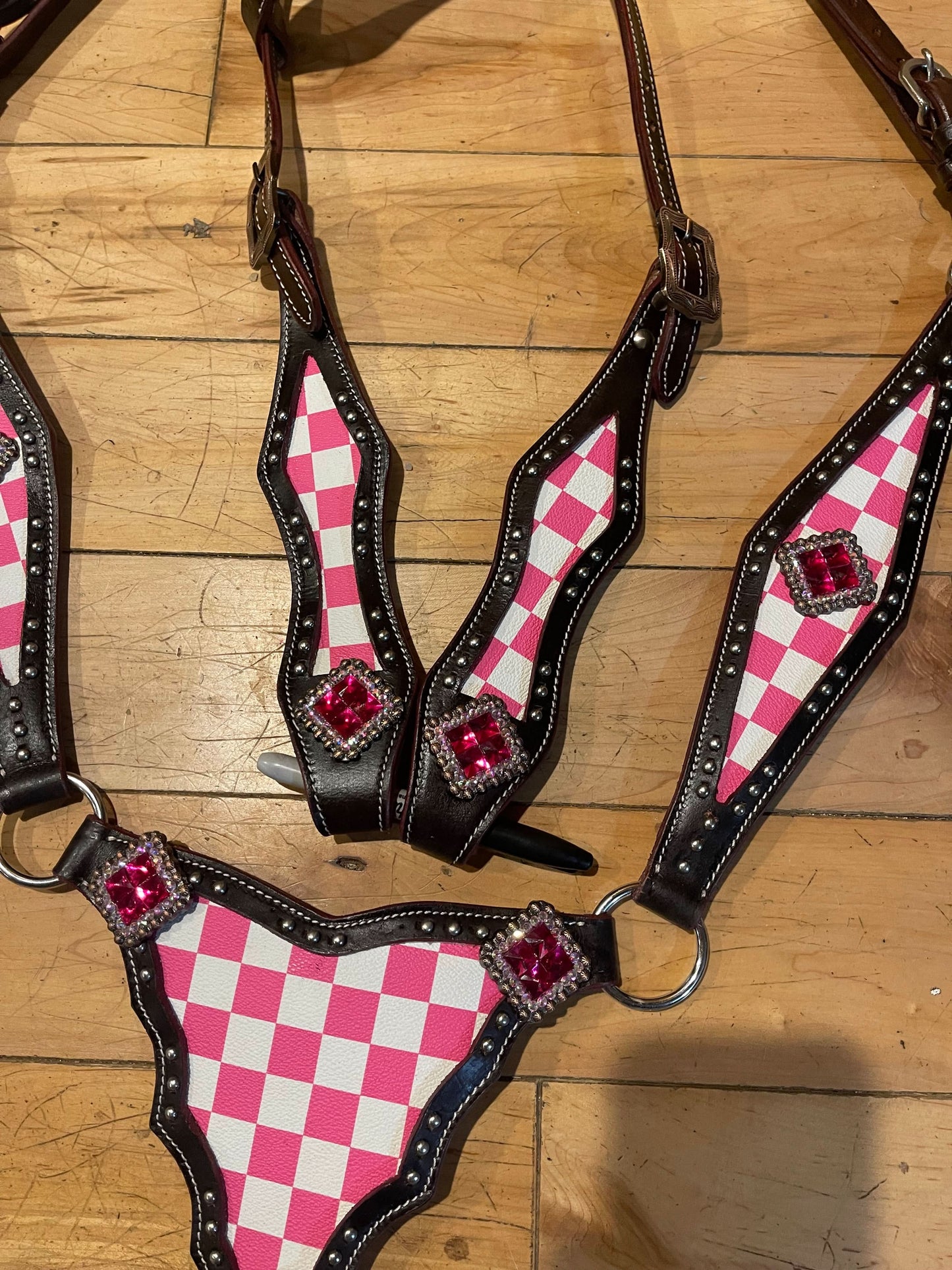 Ready to Ship Western Tack Set - Pink Checkered, Gladiator (BHT008)