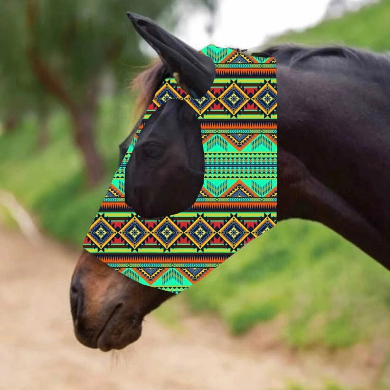 Lime Green Aztec Lyrca Horse Fly Mask