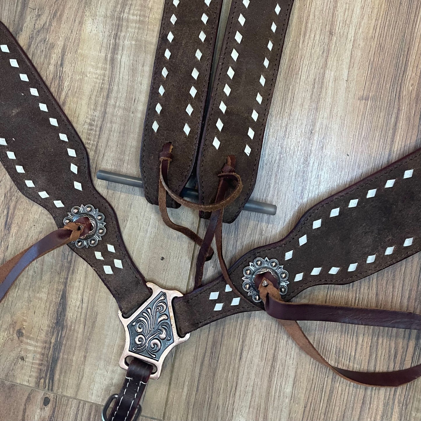 READY TO SHIP Western Tack Set - Rough Out Leather with White Buck Stitching (BHT038)