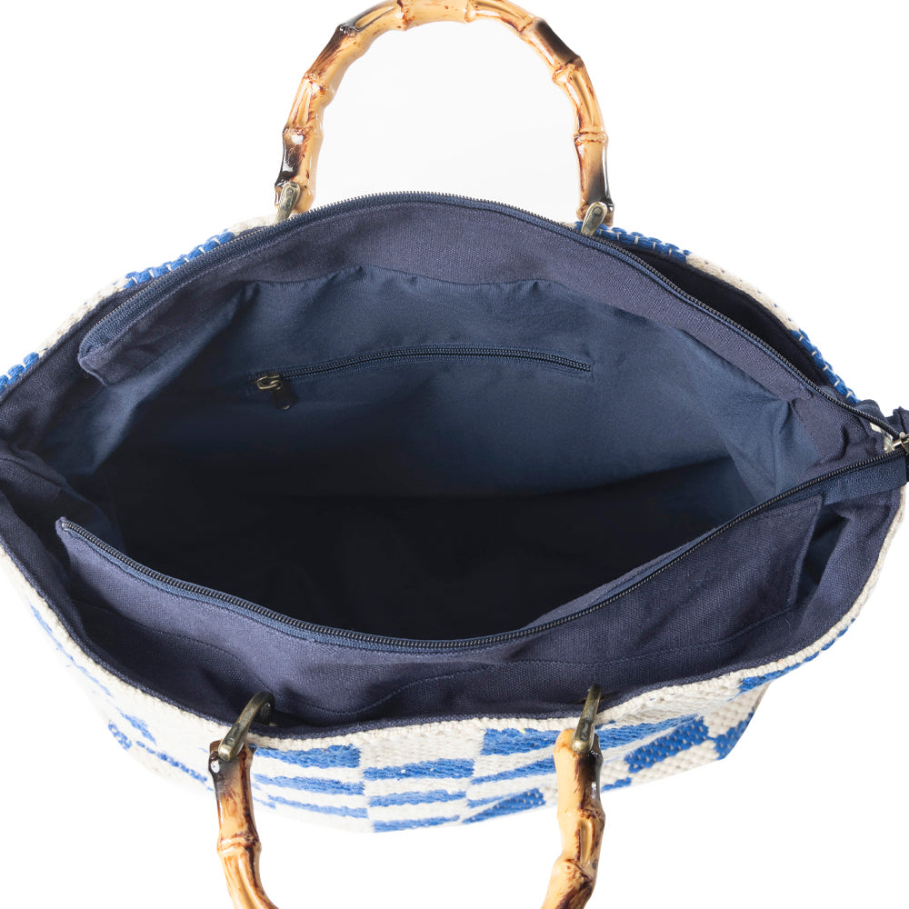 Classic Cottage Checker Tote Bag In Blue