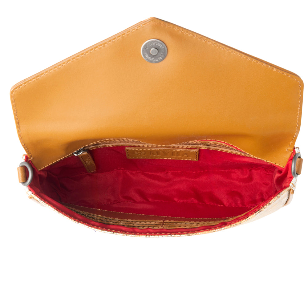 Myra Wild Print Leather Bag for Women in Golden with snake print detail and shoulder strap