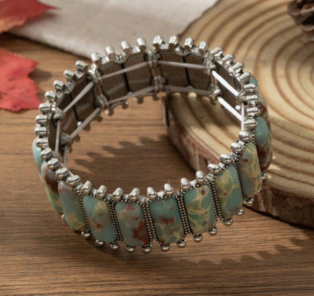 Boho Chunky Stretch Bracelet with Turquoise-Style Stones – Western Statement Jewelry