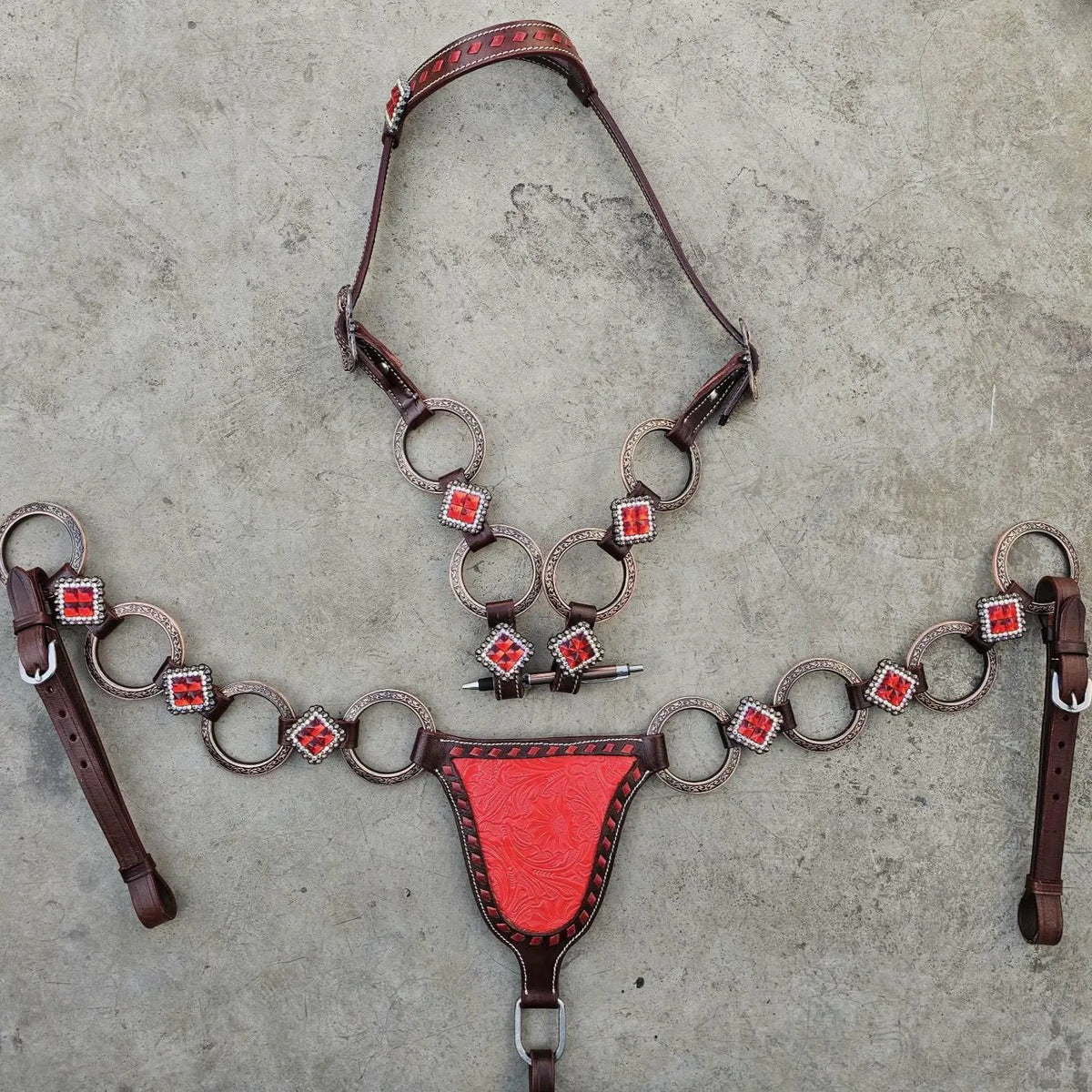 Made to Order Western Tack Set - Red Ring Set (BHT073)