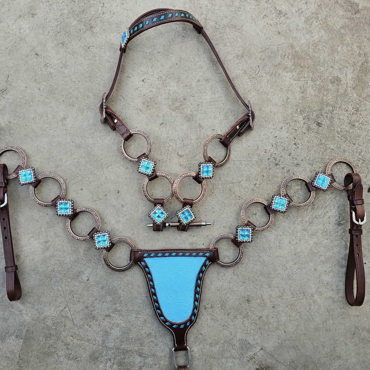 Made to Order Western Tack Set - Turquoise Ring Set, Gladiator (BHT074)