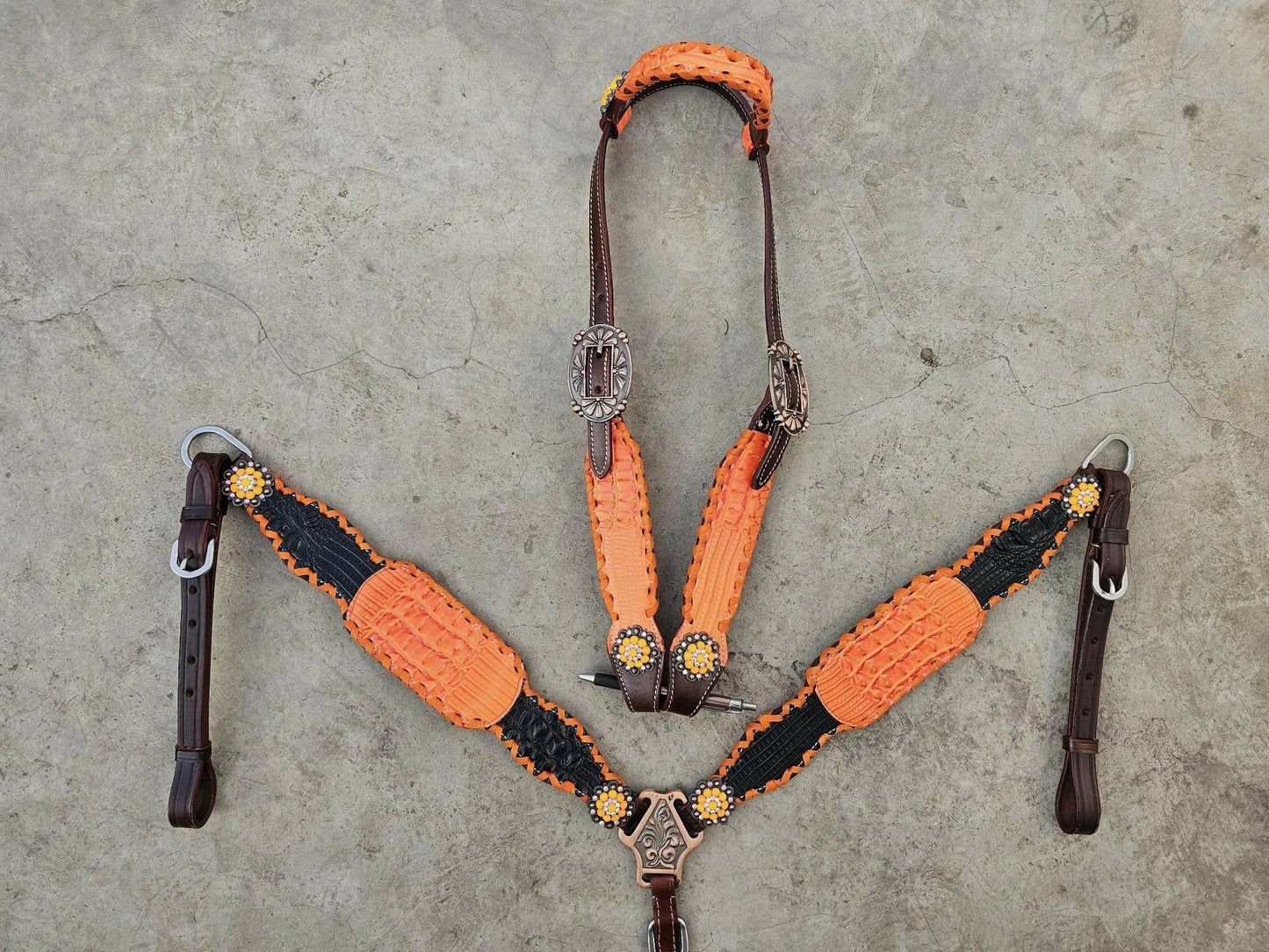 Made to Order Western Tack Set - Orange & Black (BHT076)