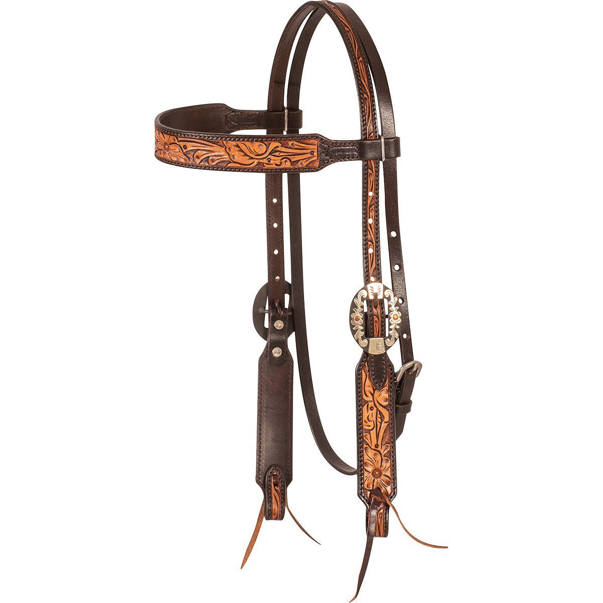 Cashel Two-Toned Floral Tooled Leather Browband Ear Headstall