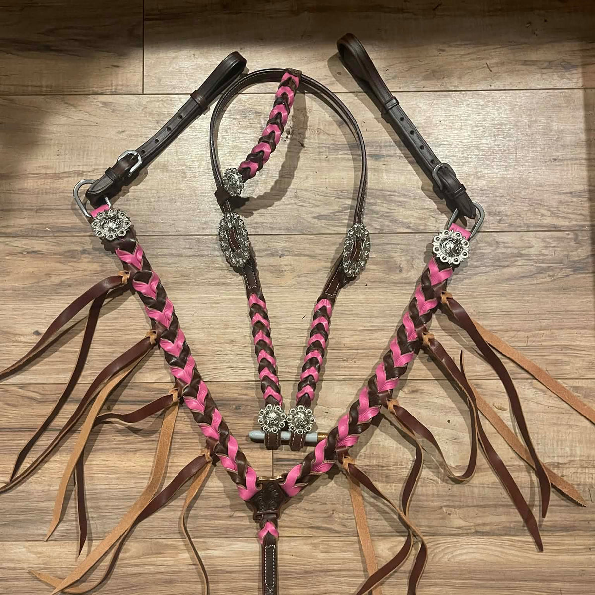 Made to Order Western Tack Set - Pink Braided Leather with Fringe (BHT021)