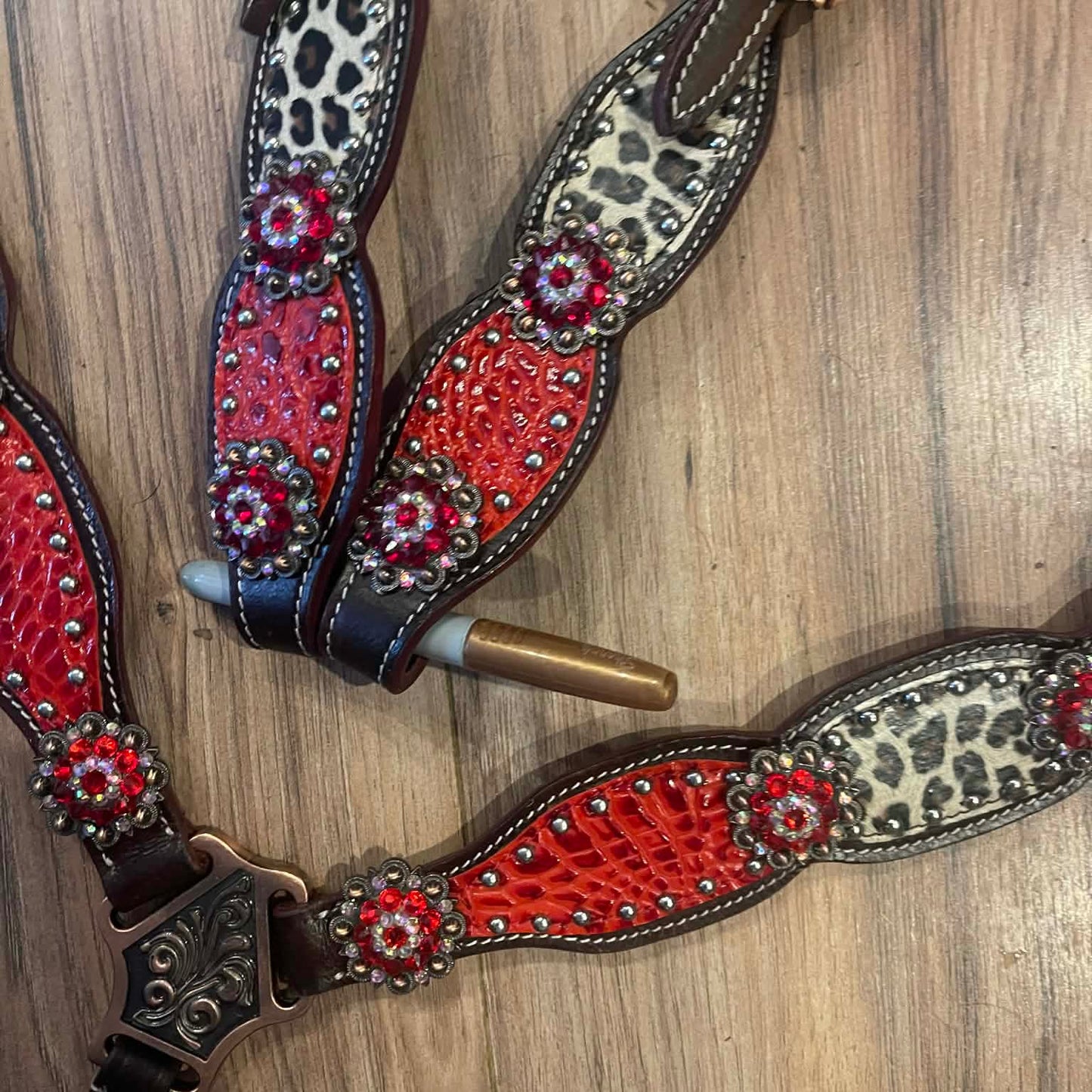 Made to Order Western Tack Set - Leopard Print with Red Alligator Accent (BHT059)