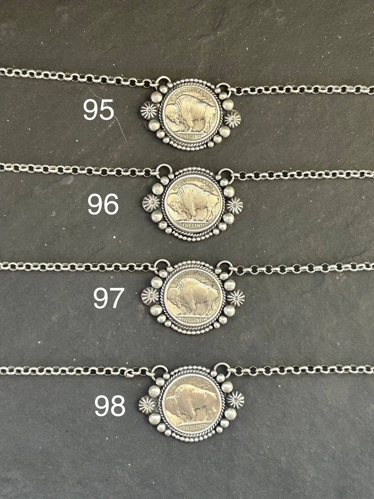 95-98 Sterling Silver Buffalo Nickel Fixed Chain Necklace by Jason Ogg