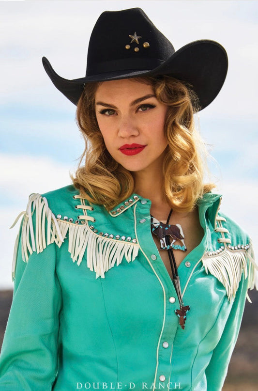 Double D Ranch Rodeo and Rhinestones Long Sleeve Pearl Snap Western Blouse