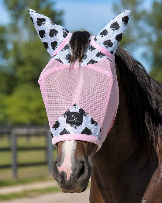 Smokin Spades Fly Mask - Baby Pink Mesh w/ Ears - Std/Full Size