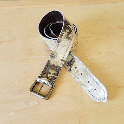 Silver & Stardust Hair-on-Hide Silver Metallic Genuine Leather Belt -Universal Fit ￼