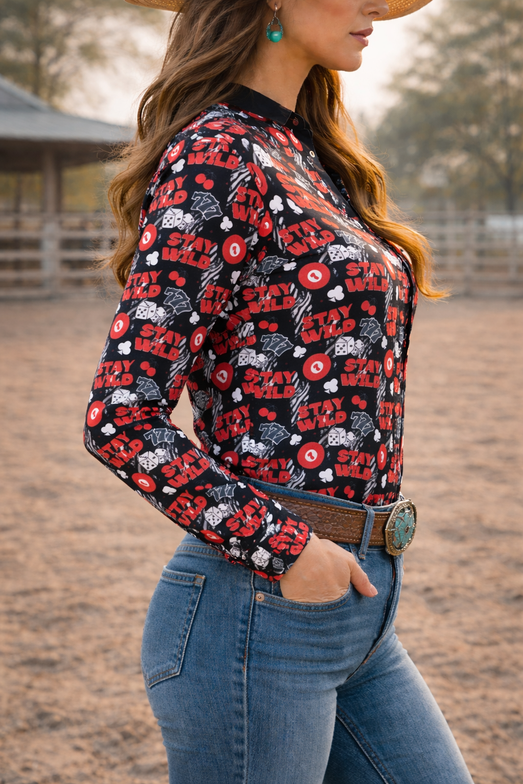 Stay Wild Quarter Button Long Sleeve Pullover Blouse
