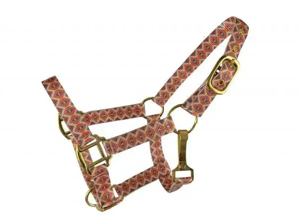 Premium nylon Pink Southwest print halter with brass hardware- PONY SIZE