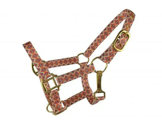Premium nylon Pink Southwest print halter with brass hardware- PONY SIZE