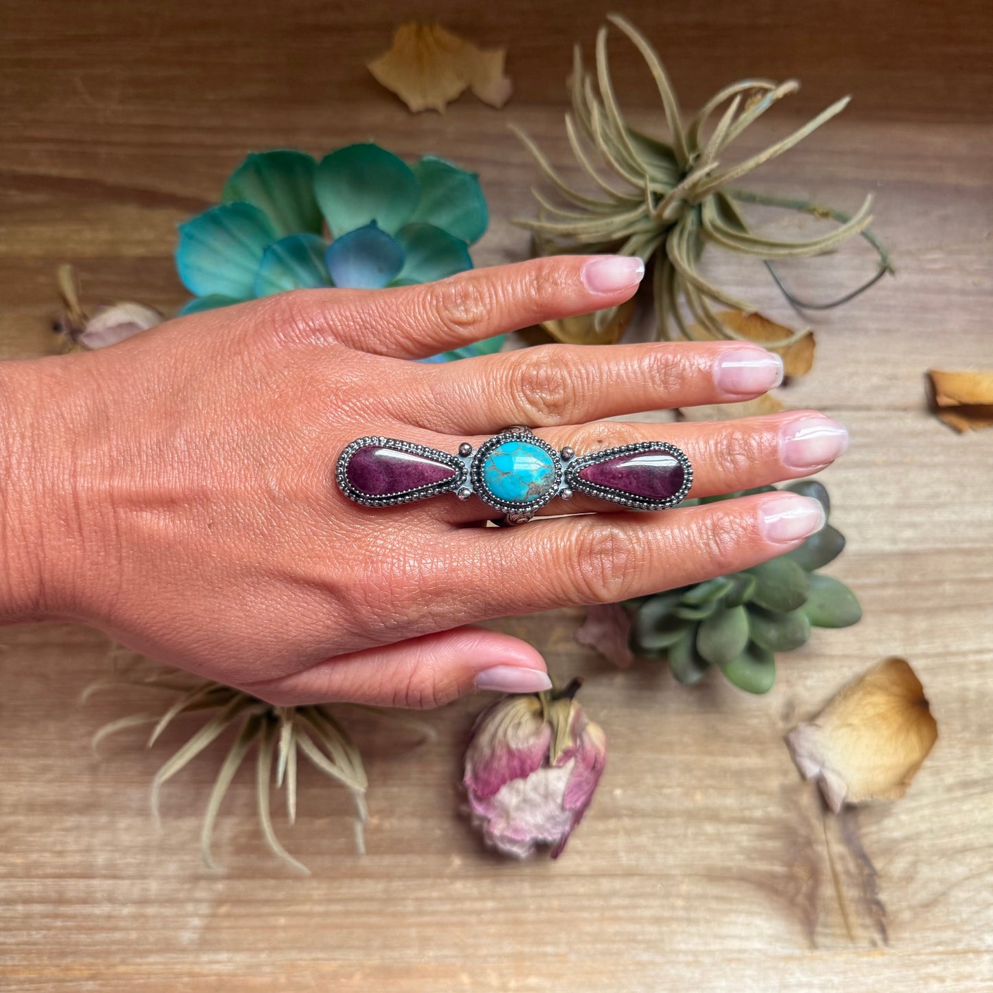 MJ Ring-  Turquoise & Purple Spiny Ring