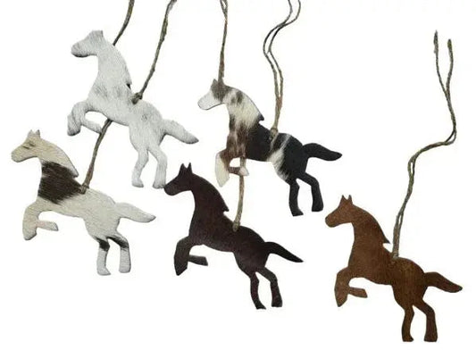 Cowhide Western Leather Christmas Ornament - Running Horse-  Sold Individually