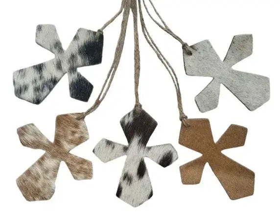Cowhide Western Leather Christmas Ornament - Cross  - Sold Individually