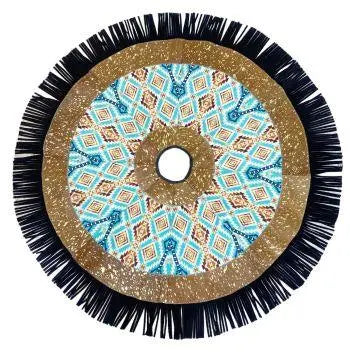 Cowhide Leather Christmas Tree Skirt - Acid Wash/southwest Inlay