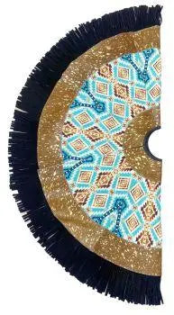 Cowhide Leather Christmas Tree Skirt - Acid Wash/southwest Inlay