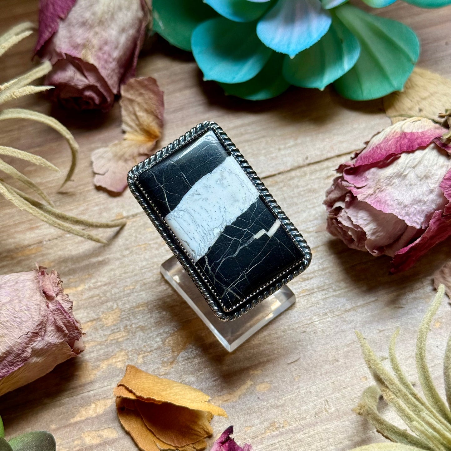 MJ White Buffalo Ring – Sterling Silver Adjustable Band