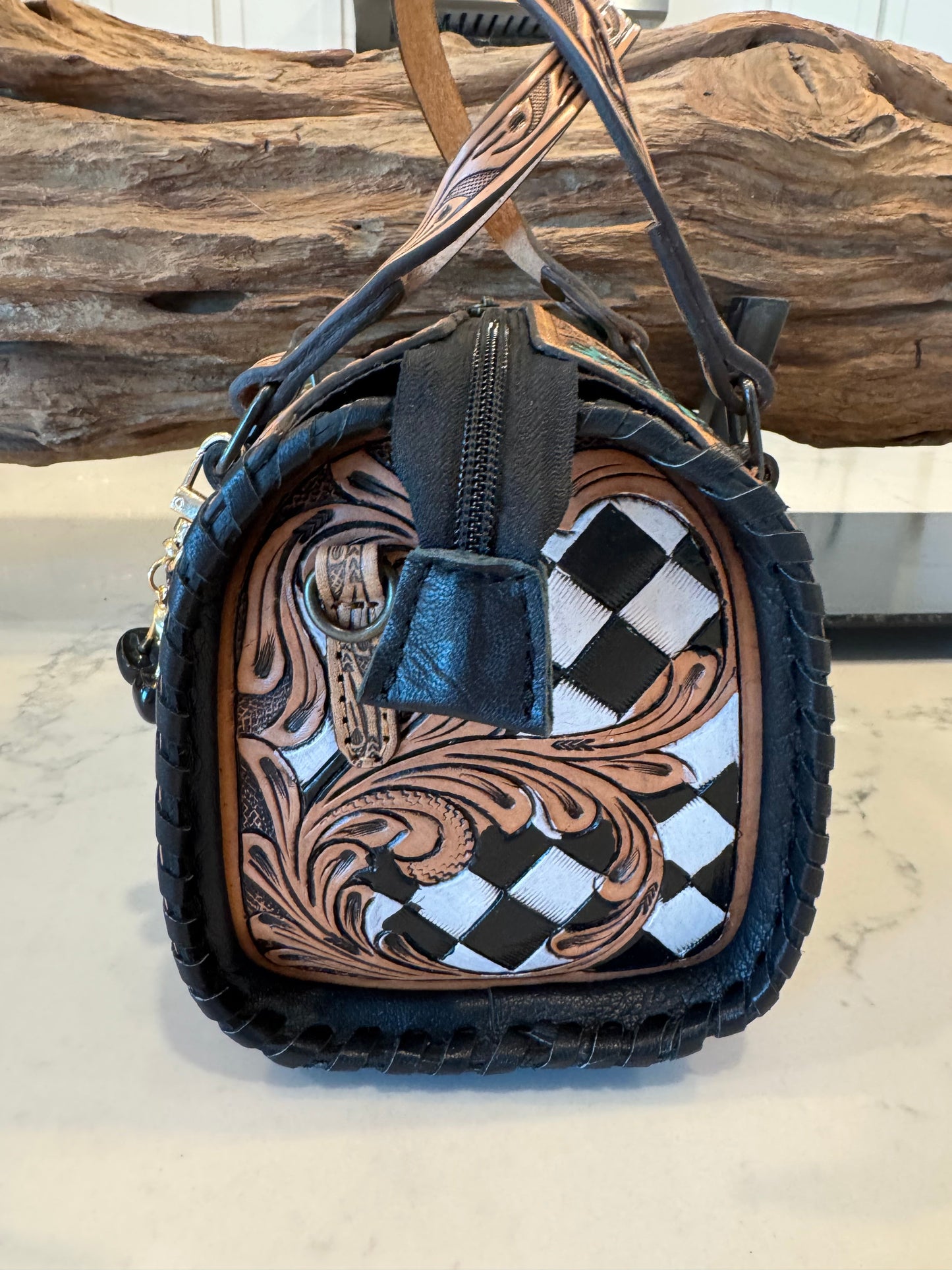 Turquoise Rodeo Royale Checkered Speedy Bag