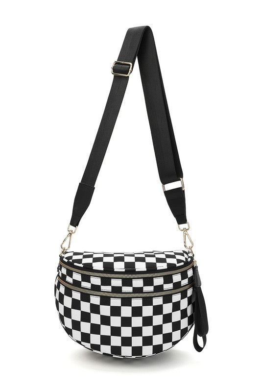 Finish Line Checkered Crossbody Crescent Bag