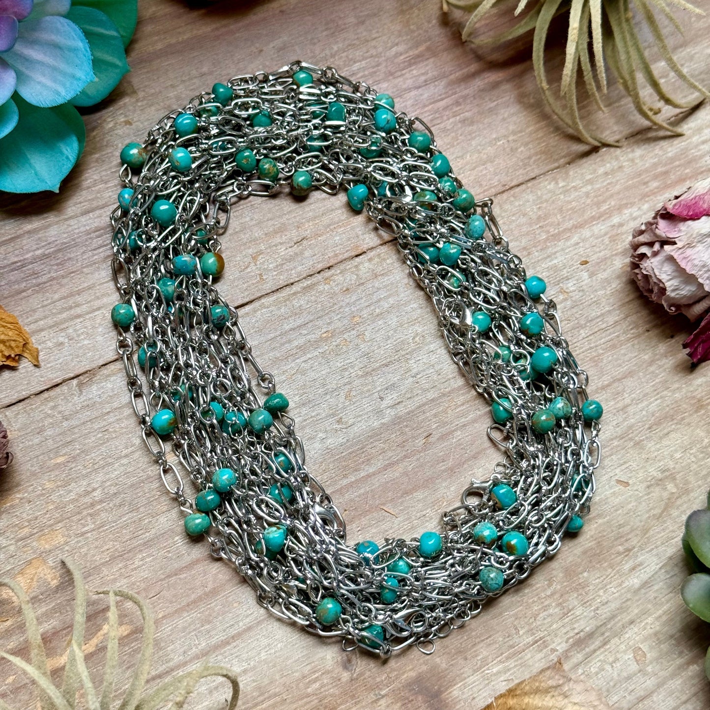 Turquoise Chain Necklace – 14"  – Larger Chain