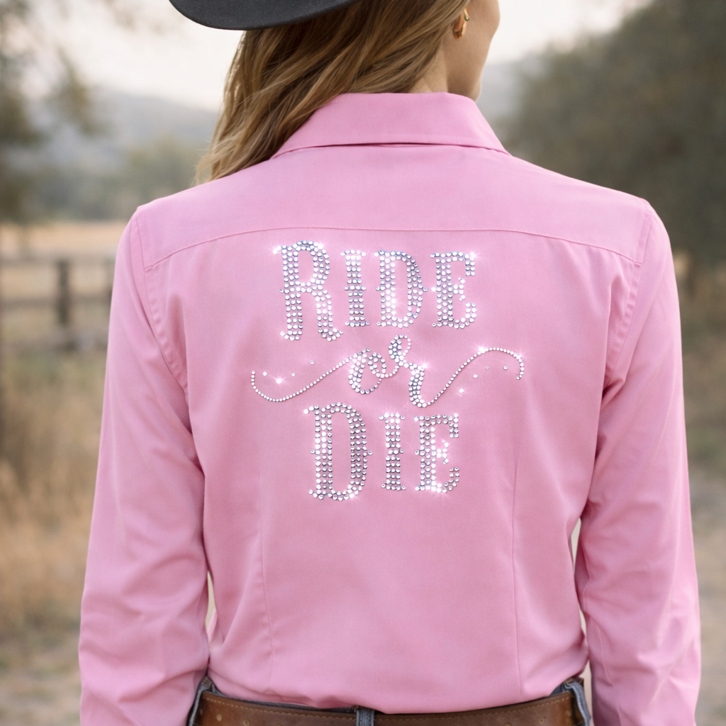 Ride Or Die Button Up Rodeo Shirt -Pink