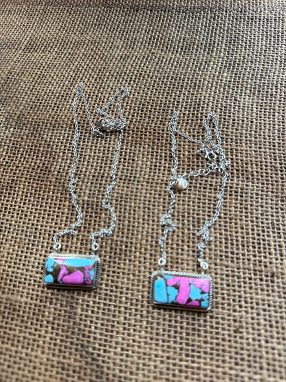 Genuine Cotton Candy Turquoise Necklace with Sterling Silver Chain