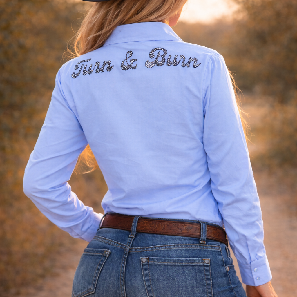 Black Crystal Turn & Burn Button-Up Rodeo Shirt -Blue