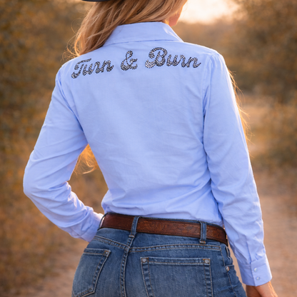 Black Crystal Turn & Burn Button-Up Rodeo Shirt -Blue