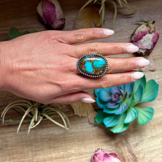 MJ Blue Turquoise Ring – Sterling Silver Adjustable Band