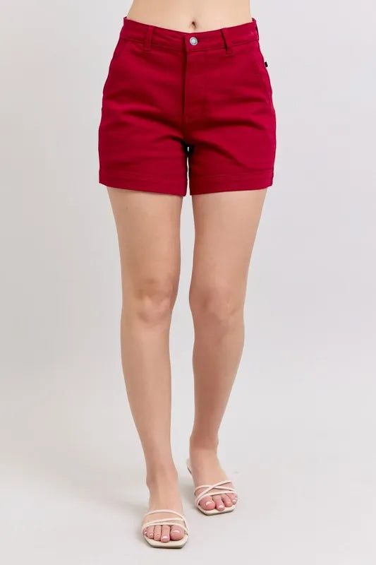 Hear Shaped Pockets -High Waist Tummy Control Garment Dyed Denim Shorts