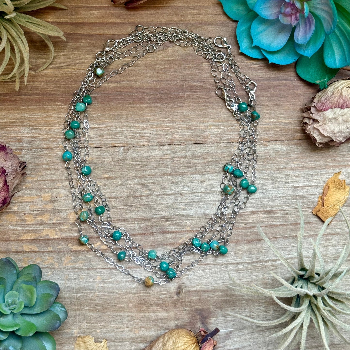 Turquoise Nugget & Heart Chain Necklace