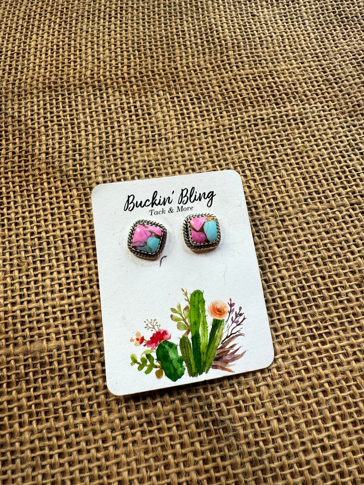 Genuine Cotton Candy Turquoise Studs Earrings With 925 Sterling Silver
