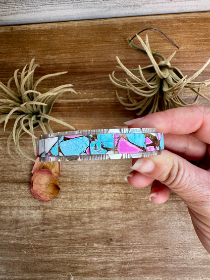 Cuff Bracelet – Cotton Candy Turquoise – Sterling Silver – Steve Francisco Navajo Handmade